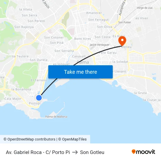 Av. Gabriel Roca - C/ Porto Pi to Son Gotleu map