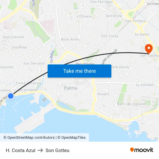 H. Costa Azul to Son Gotleu map