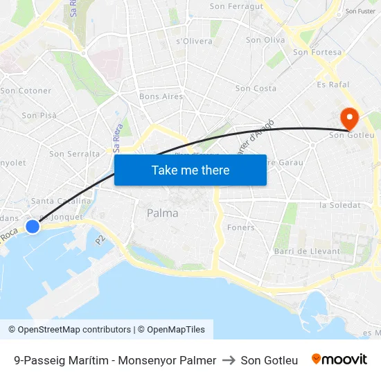9-Passeig Marítim - Monsenyor Palmer to Son Gotleu map