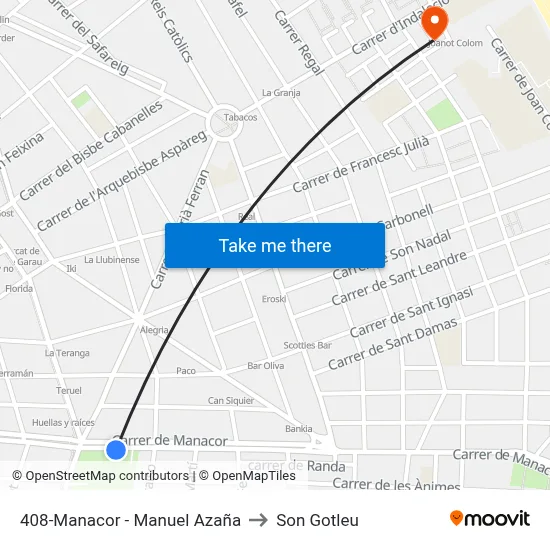 408-Manacor - Manuel Azaña to Son Gotleu map