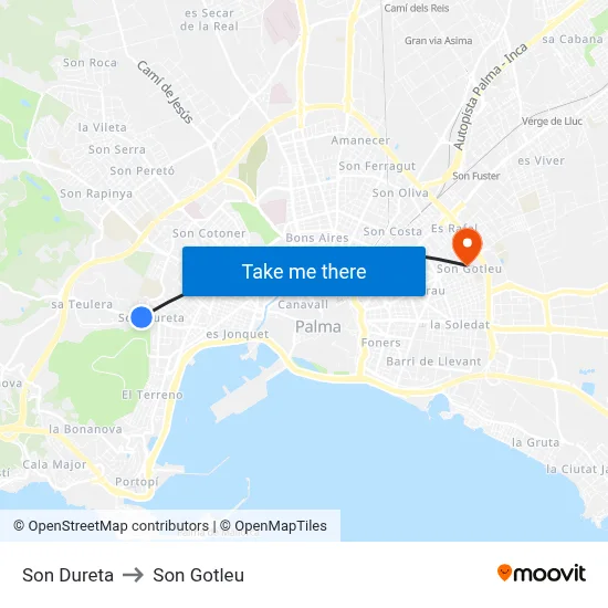 Son Dureta to Son Gotleu map
