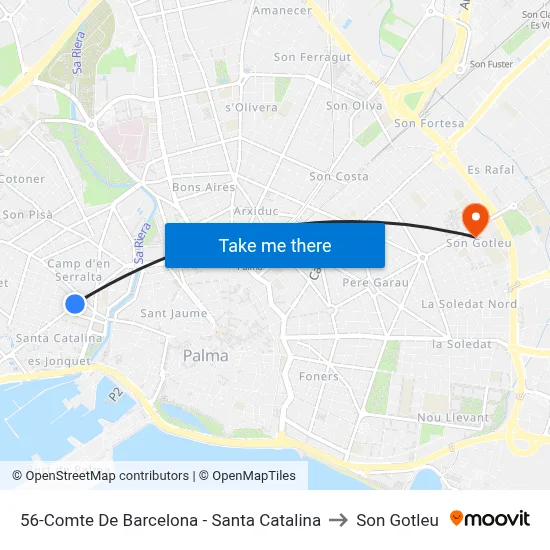56-Comte De Barcelona - Santa Catalina to Son Gotleu map