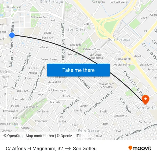 C/ Alfons El Magnànim, 32 to Son Gotleu map