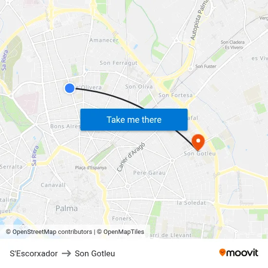 S'Escorxador to Son Gotleu map