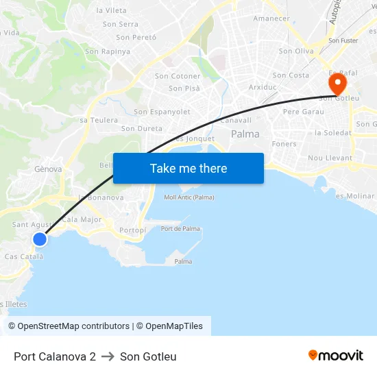 Port Calanova 2 to Son Gotleu map