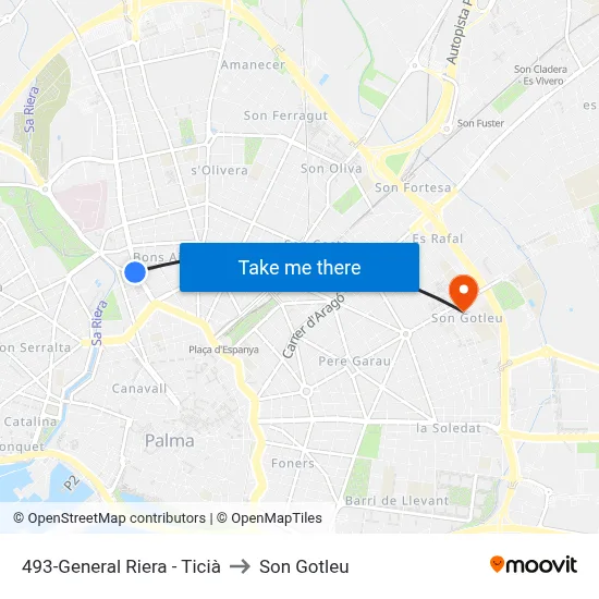 493-General Riera - Ticià to Son Gotleu map