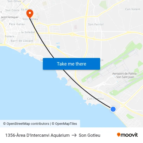 1356-Àrea D'Intercanvi Aquàrium to Son Gotleu map