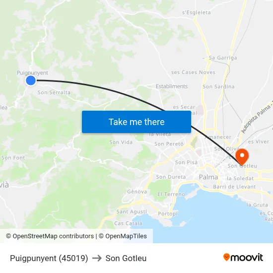 Puigpunyent (45019) to Son Gotleu map