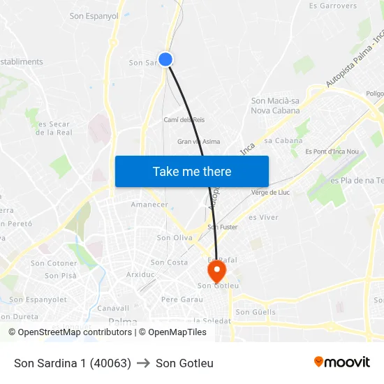 Son Sardina 1 (40063) to Son Gotleu map