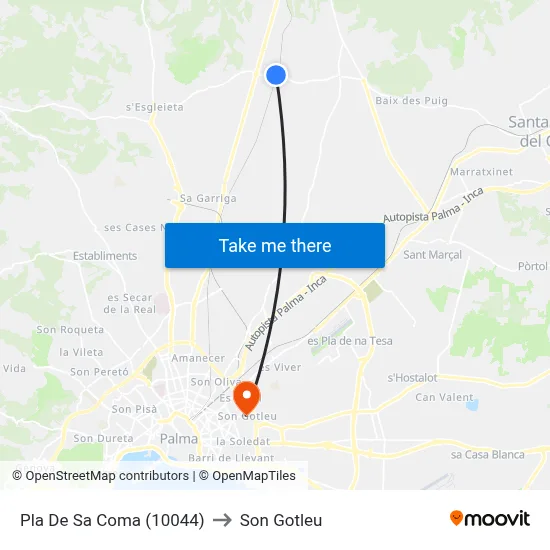 Pla De Sa Coma (10044) to Son Gotleu map