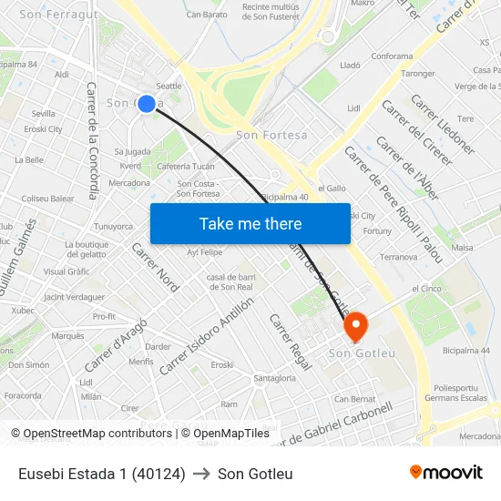 Eusebi Estada 1 (40124) to Son Gotleu map