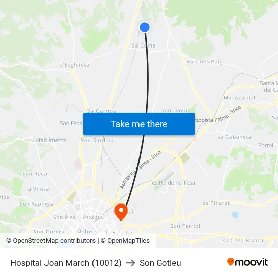Hospital Joan March (10012) to Son Gotleu map