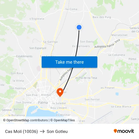 Cas Molí (10036) to Son Gotleu map