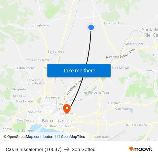 Cas Binissalemer (10037) to Son Gotleu map