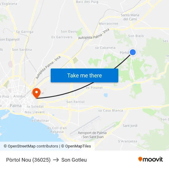 Pòrtol Nou (36025) to Son Gotleu map