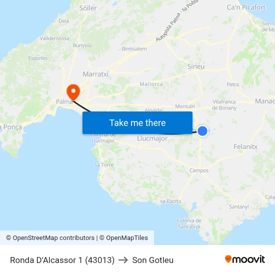 Ronda D'Alcassor 1 (43013) to Son Gotleu map