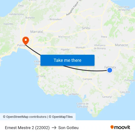 Ernest Mestre 2 (22002) to Son Gotleu map