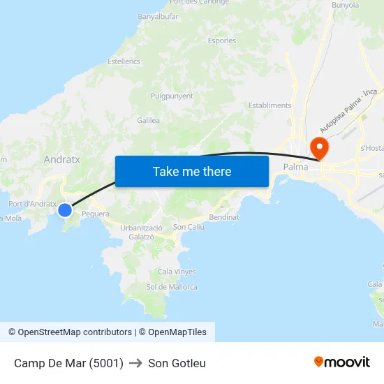Camp De Mar (5001) to Son Gotleu map