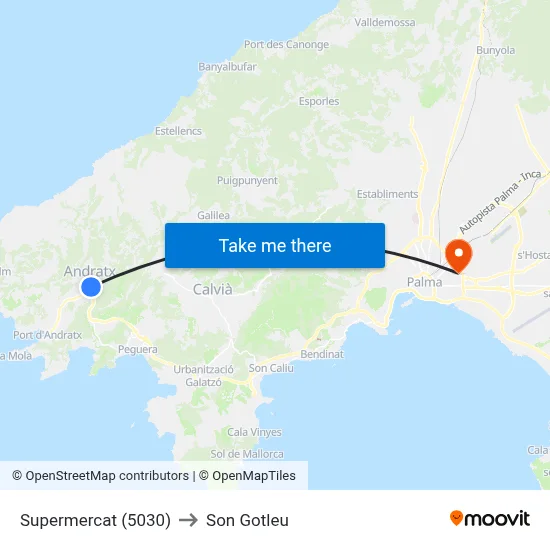 Supermercat (5030) to Son Gotleu map