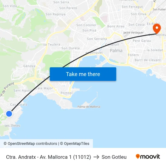 Ctra. Andratx - Av. Mallorca 1 (11012) to Son Gotleu map
