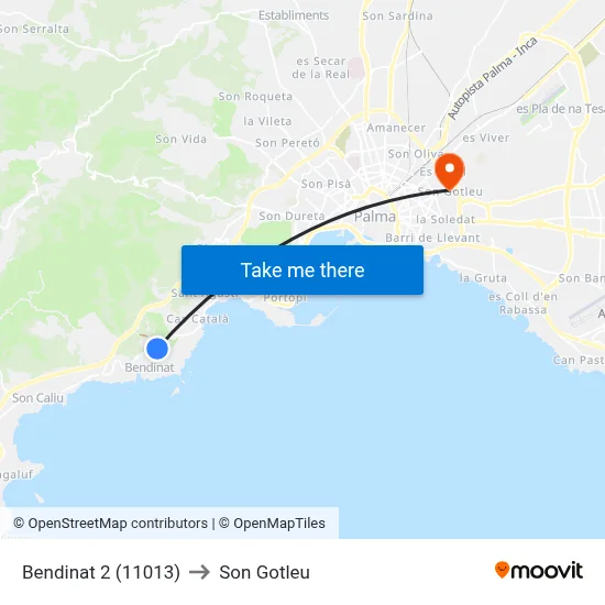 Bendinat 2 (11013) to Son Gotleu map