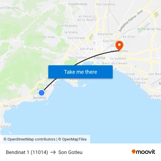 Bendinat 1 (11014) to Son Gotleu map