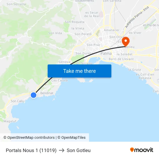 Portals Nous 1 (11019) to Son Gotleu map