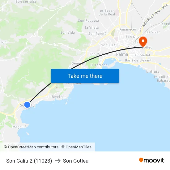 Son Caliu 2 (11023) to Son Gotleu map
