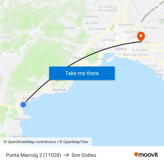 Punta Marroig 2 (11028) to Son Gotleu map