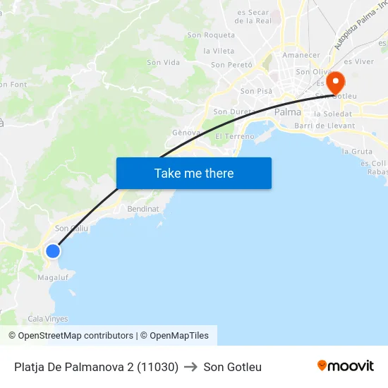 Platja De Palmanova 2 (11030) to Son Gotleu map
