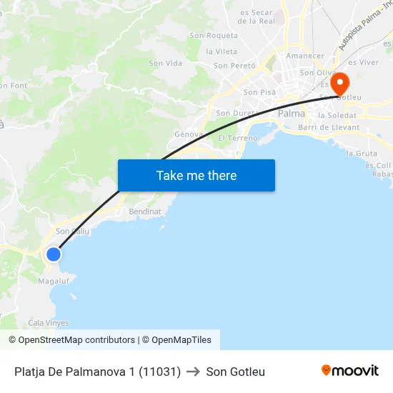 Platja De Palmanova 1 (11031) to Son Gotleu map