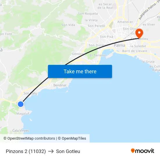Pinzons 2 (11032) to Son Gotleu map