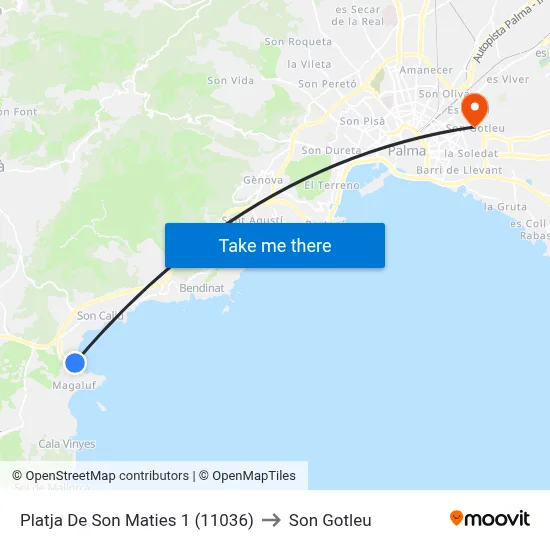 Platja De Son Maties 1 (11036) to Son Gotleu map