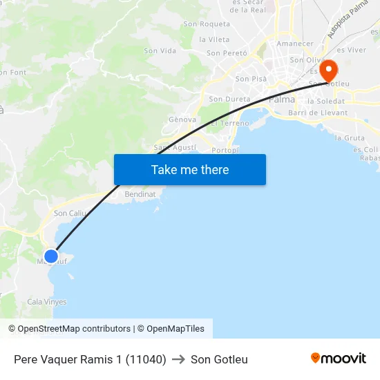 Pere Vaquer Ramis 1 (11040) to Son Gotleu map