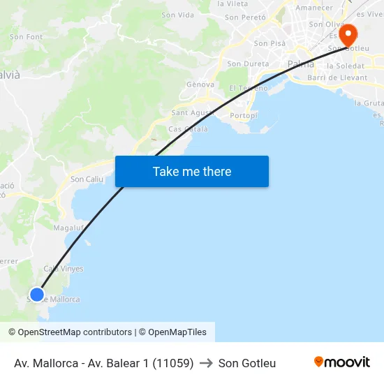 Av. Mallorca - Av. Balear 1 (11059) to Son Gotleu map