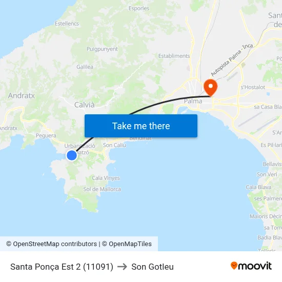 Santa Ponça Est 2 (11091) to Son Gotleu map