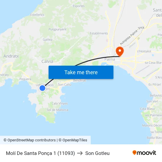 Molí De Santa Ponça 1 (11093) to Son Gotleu map