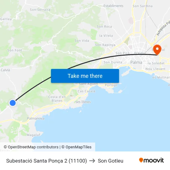 Subestació Santa Ponça 2 (11100) to Son Gotleu map