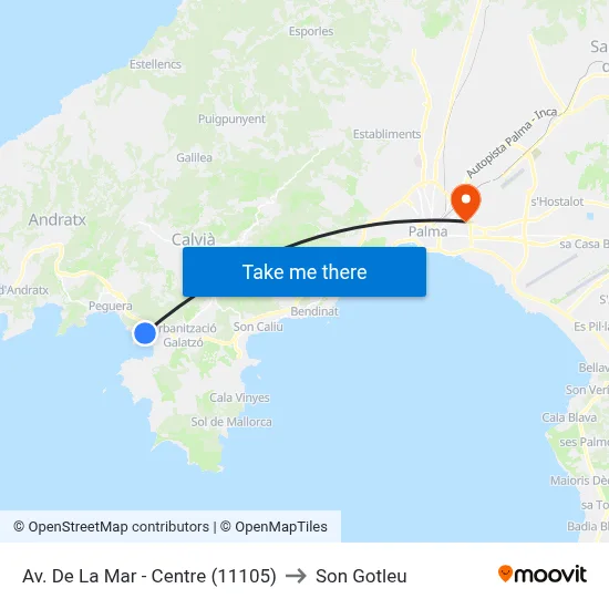 Av. De La Mar - Centre (11105) to Son Gotleu map
