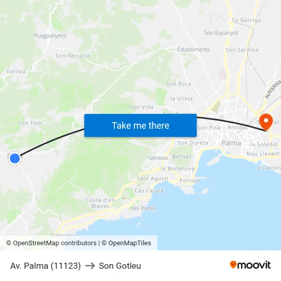 Av. Palma (11123) to Son Gotleu map