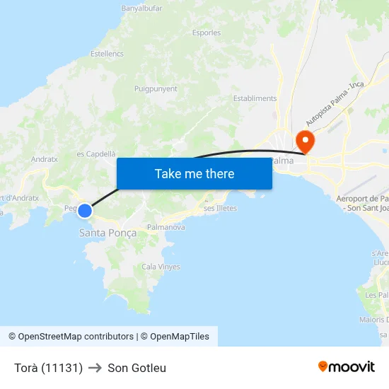 Torà (11131) to Son Gotleu map