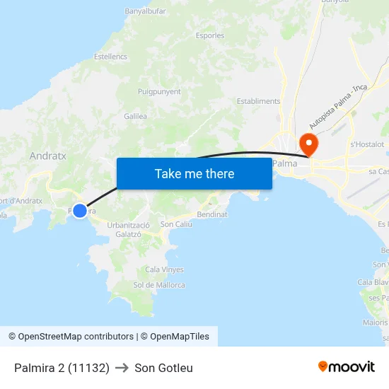 Palmira 2 (11132) to Son Gotleu map