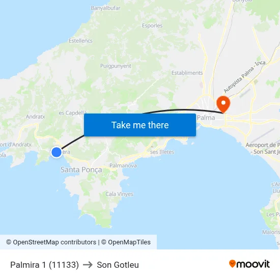 Palmira 1 (11133) to Son Gotleu map