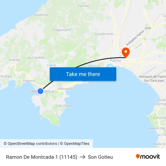 Ramon De Montcada 1 (11145) to Son Gotleu map