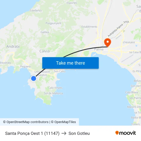 Santa Ponça Oest 1 (11147) to Son Gotleu map