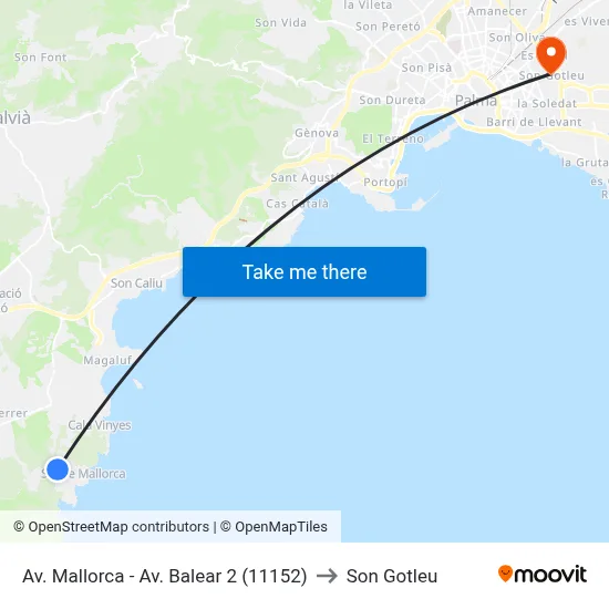 Av. Mallorca - Av. Balear 2 (11152) to Son Gotleu map