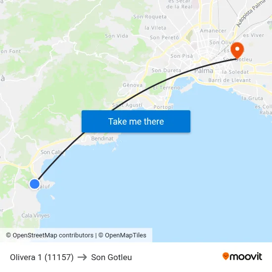 Olivera 1 (11157) to Son Gotleu map