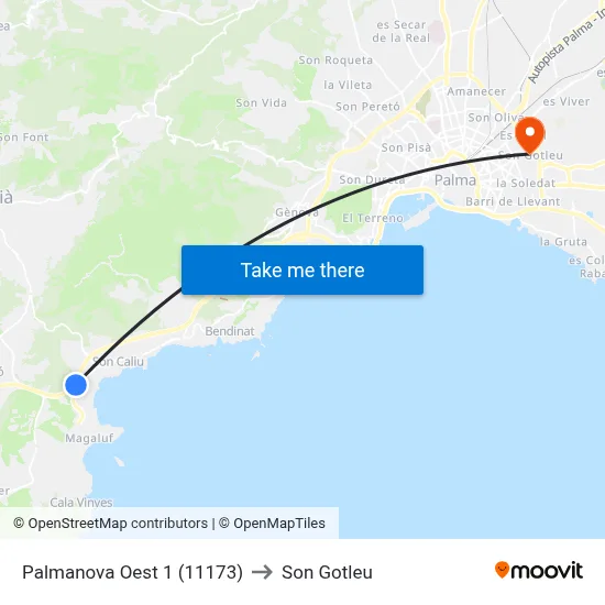 Palmanova Oest 1 (11173) to Son Gotleu map