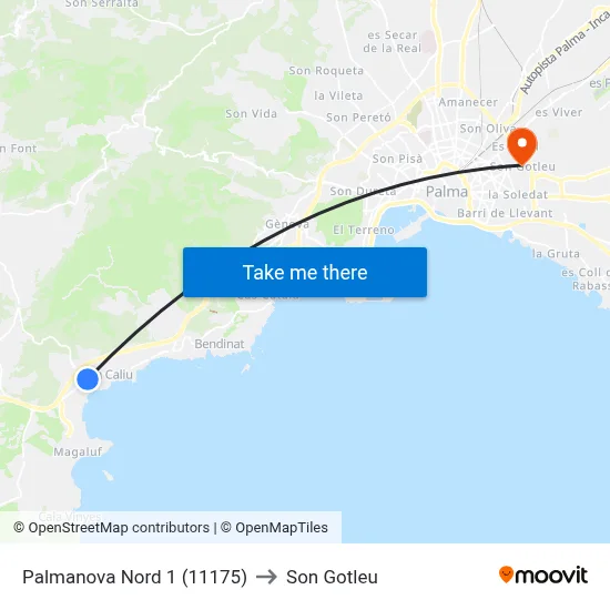 Palmanova Nord 1 (11175) to Son Gotleu map