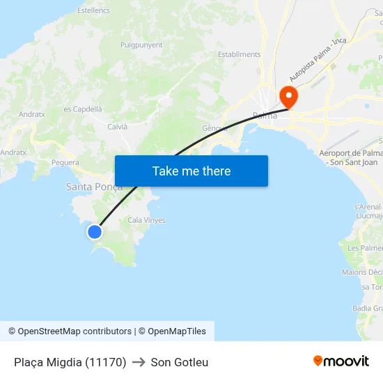Plaça Migdia (11170) to Son Gotleu map